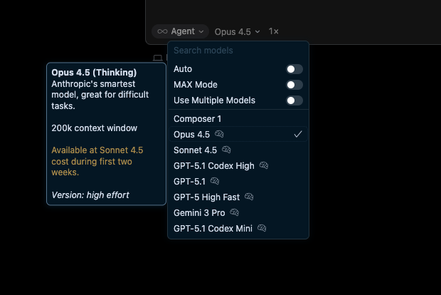 Cursor model options